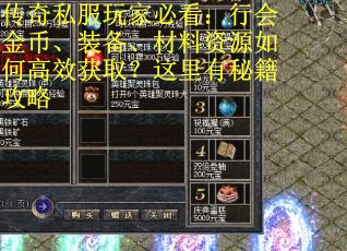 传奇私服玩家必看：行会金币、装备、材料资源如何高效获取？这里有秘籍攻略